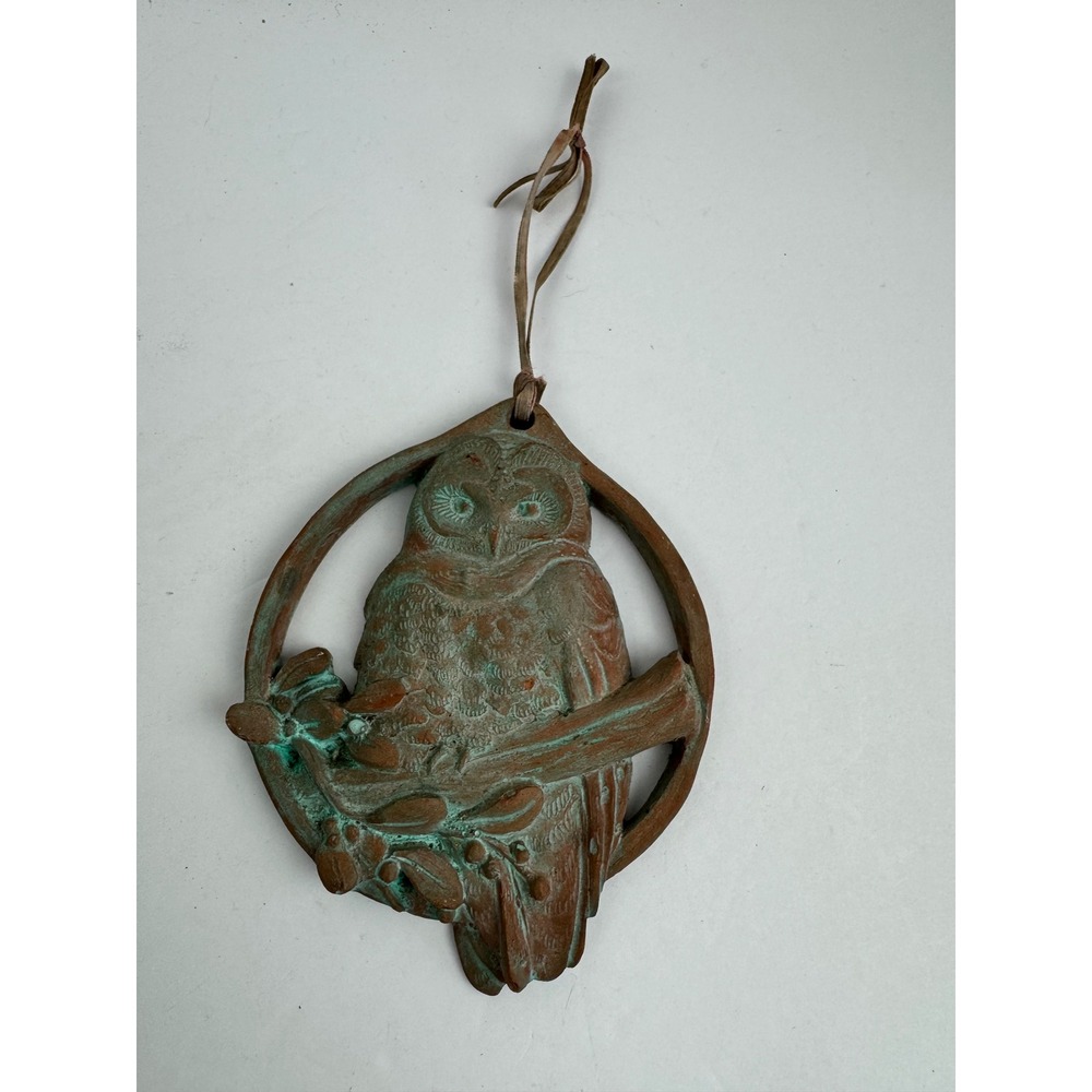 Vintage Terracotta Owl Wall Plaque Verdigris Patina Bird Sculpture Decor 5in